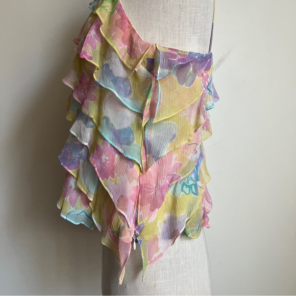 Jôn Silk Ruffle Floral Print Multicolor Camisole Size 8 - Picture 2 of 4